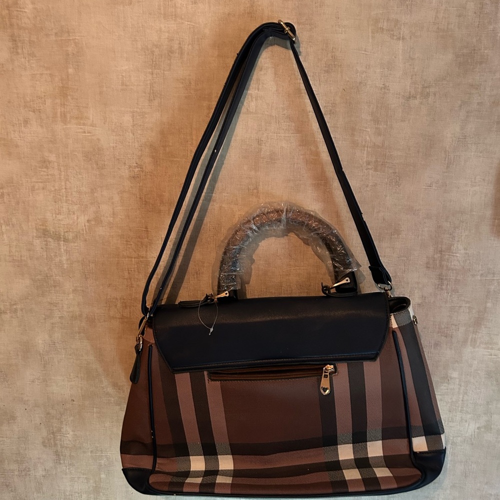 Burberry Black and Brown Checkered Laptop Bag
